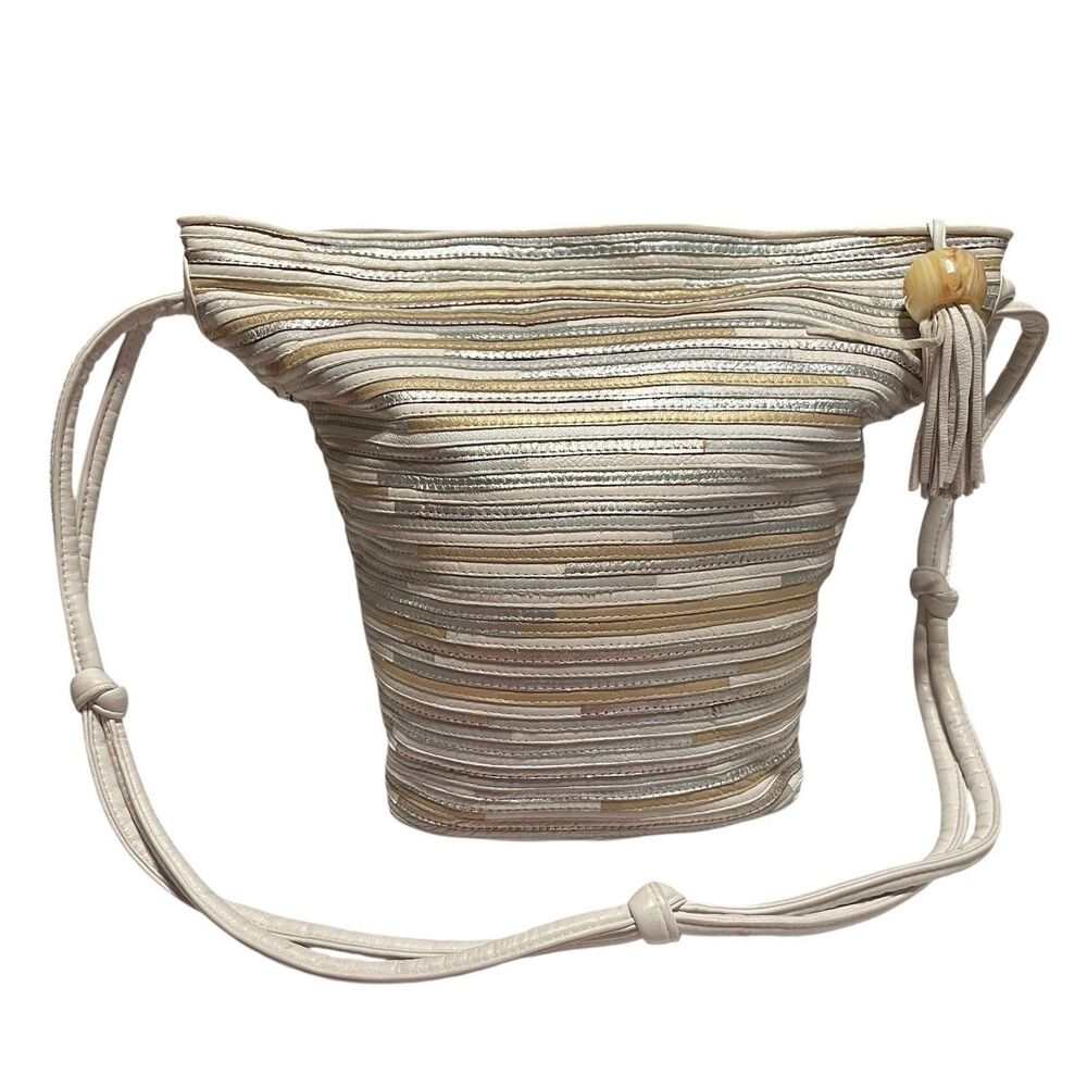 Vintage Sharif Bucket Bag Made in USA Striped Metallic Leather Shoulder Bag